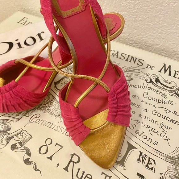 Christian DIOR- pink suede Slingback Heel Sandal - Picture 2 of 9